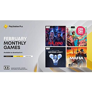 Playstation Plus Free February Games.  OlliOlli World (PS4/PS5), Mafia Definitive Edition PS4, Evil Dead The Game (PS4/PS5), Destiny 2 Beyond Light [DLC] (PS5/PS4)