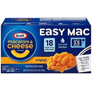 18-Count Kraft Easy Mac Macaroni & Cheese Single Serve Packets $4.23 or Less w/ S&S + Free Shipping ~ Amazon