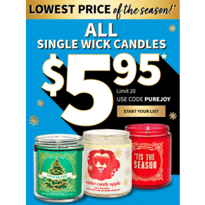 Bath & Body Works All Single Wick Candles $5.95: Only on 10/28 & 10/29