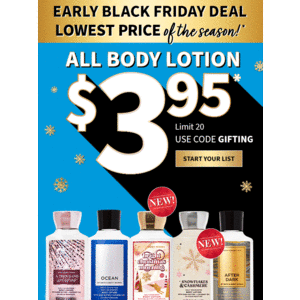 Bath & Body Works: All Body Lotion $3.95 Each + Free Store Pickup or Free Shipping on $50+