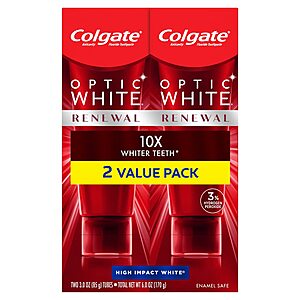 Colgate Teeth Whitening Toothpastes 35% Off: 2-Pack 3-Oz Optic White Renewal (High Impact White) $6.75 & More w/ S&S + Free Shipping w/ Prime or on $25+