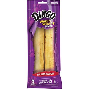 Dingo Dog Treats: 2-Count Wag'n Wraps Jumbo $1.80, 10-Count Twist Stick Rawhide Chews $2.70, 50-Count Munchy Stix $3.05 & More w/ S&S + Free Shipping w/ Prime or on $25+