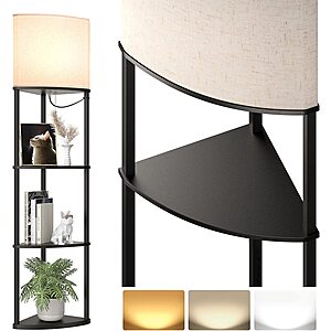 4-Tier 64" addlon Corner Shelf Floor Lamp 50% Off: Black (USB-C, USA-A, 2 Outlets) $35, Black, Marble Texture, or Vintage $30 & More + Free Shipping