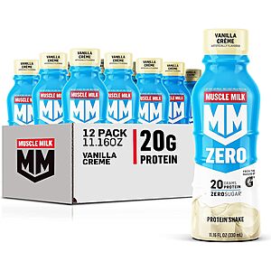 12-Count 11-Oz Muscle Milk Zero Sugar 20g Protein Shake (Vanilla Crème) $14.30 w/ S&S + Free Shipping w/ Prime or on $25+