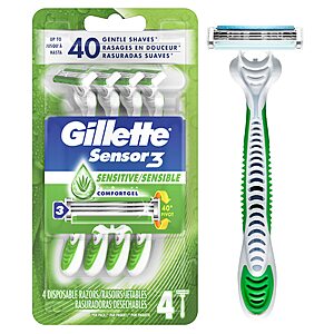 4-Count Gillette Sensor3 Sensitive Men's Disposable Razor $2.60 w/ S&S + Free Shipping w/ Prime or on $25+