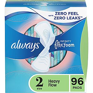 Always Feminine Pads: 96-Count Infinity Flexfoam w/ Wings (size 2) $16.20 & More w/ S&S + Free Shipping w/ Prime or on $25+