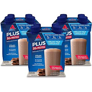 12-Pack 11-Oz Atkins Plus 30g Protein Shake (Creamy Milk Chocolate) $15 w/ S&S + Free Shipping w/ Prime or on $35+