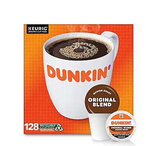128-Count Dunkin' Original Blend Coffee K-Cup Pods $40.70 ($0.31 each) w/ S&S + Free Shipping