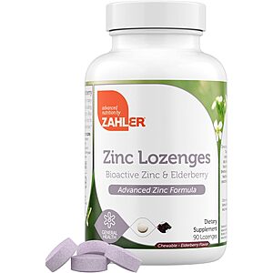 90-Count Zahler 25mg Chewable Zinc Lozenges w/ Elderberry $5.95 + Free Shipping w/ Prime or on $35+
