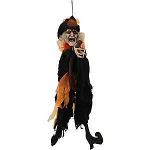 Haunted Hill Farm Halloween Animatronics: 30" Hanging Witch on a Broom $20