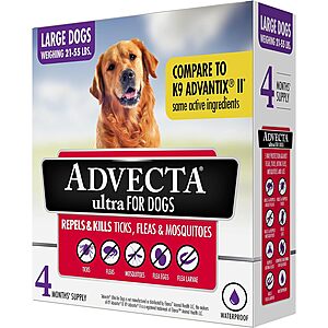 4-Count Advecta Ultra Flea & Tick Prevention For Dogs (Large, Medium or Small) $14 w/ S&S + Free Shipping w/ Prime or on $35+
