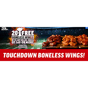 Applebee's: 20 Free Boneless Chicken Wings on Super Bowl Sunday 2/13/22 w/$40+ To-go or Free Delivery - A ~$25+ value