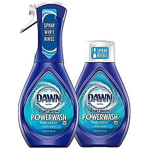 Dawn Powerwash Spray Starter Kit, Platinum Dish Soap, Fresh Scent, 1 Starter Kit + 1 Dawn Powerwash Refill, 16 fl oz each - $5.52 /w S&S - Amazon