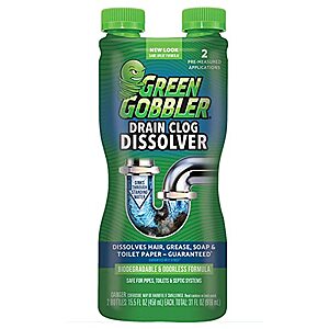 Green Gobbler Drain Clog Dissolver, Drain Opener-Cleaner ,Toilet Clog Remover, 31 oz - $8.39 /w S&S - Amazon