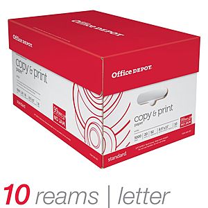 5 Cases - $95 - $18.89 Per Case Free Shipping  Office Depot® Copy And Print Paper, Letter Size (8-1/2 x 11), 20 Lb, Ream Of 500 Sheets, Case Of 10 Reams