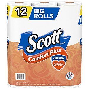 Scott Comfort Plus Toilet Paper 12 Big Rolls $3 ac at Walgreens free pick up at $10  (order 4)