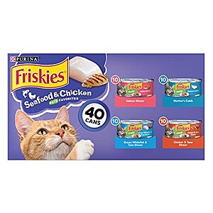 40-Count 5.5-Oz Purina Friskies Pate Wet Cat Food Variety Pack $17.10 w/ Subscribe & Save