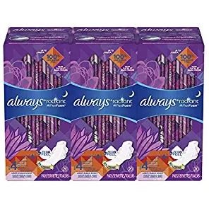 Always & Tampax Feminine Products: 60-Ct Always Radiant Pads $17.35 w/ S&S & More + Free S&H