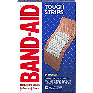 8-Pack (4x 2-Pack) Band-Aid Brand Sterile Tough Strips Adhesive Bandages, Extra Large, 10 Ct per Pack ($1.14 per Pack)  $9.13 + Free Shipping w/ Prime or on $25+