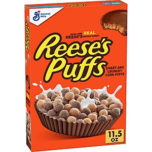 General Mills Breakfast Cereals: 11.5-Oz Reese's Puffs Cereal $1.90 & More