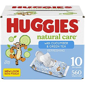 10-Packs 56-Count Huggies Natural Care Refreshing Baby Wipes (Cucumber/Green Tea) $11.25 w/ S&S + Free S&H w/ Prime or $25+