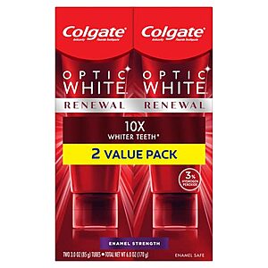 2-Pack 3-Oz Colgate Optic White Renewal Teeth Whitening Toothpaste (Enamel Strength) $6.45 w/ S&S + Free S&H w/ Prime or $25+