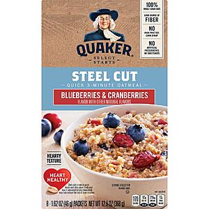 8-Count Quaker Instant Steel Cut Oatmeal (Cranberries And Blueberries) $2.30 w/ S&S + Free Shipping w/ Prime or on $25+