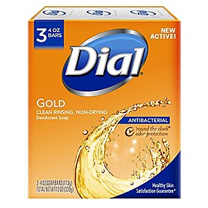 3-Pack 4-Oz Dial Antibacterial Deodorant Bar Soap (Gold) $1.33 ($0.44 each) + Free Shipping w/ Prime or on orders over $25
