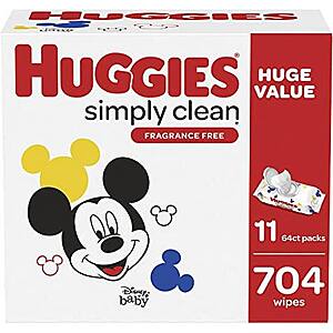 704-Count Huggies Simply Clean Baby Wipes (unscented) $11.39 w/ S&S + Free Shipping w/ Prime or on orders over $25
