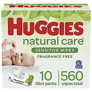 560-Count Huggies Natural Care Baby Wipes (Unscented) $11.47 w/ S&S + Free Shipping w/ Prime or on orders over $25