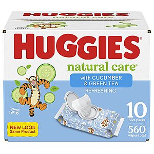 560-Count Huggies Natural Care Refreshing Baby Wipes (Cucumber/Green Tea) $11.47 w/ S&S + Free Shipping w/ Prime or on orders over $25