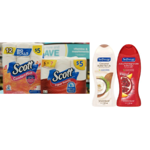 2 for $2.75 each - 6 Pack Scott Paper Towels and 12 Scott ComfortPlus Toilet Paper, 2ct of Softsoap body wash ($6.28) + $5 walgreens cash back - Free store pickup $11.78