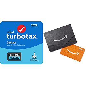 Amazon.com: TurboTax Deluxe + State 2022 [Download] + $10 Amazon Gift Card : Everything Else $45.99