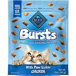 12-Oz Blue Buffalo Bursts Crunchy Cat Treats(Chicken Liver & Beef) $2.79 or less w/ S&S & More