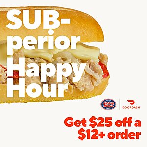 DoorDash: Spend $12+ at Jersey Mike's Subs, Get $25 Off (5pm to 6pm local time)