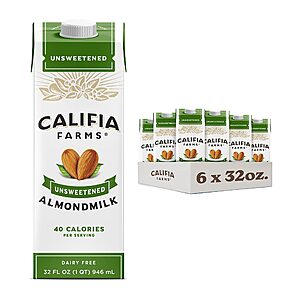 6-Pack 32-Oz Califia Farms Unsweetened Almond Milk (Shelf Stable, Vegan) $9.70 ($1.61 Ea) w/ S&S + Free Shipping w/ Prime or on orders $25+