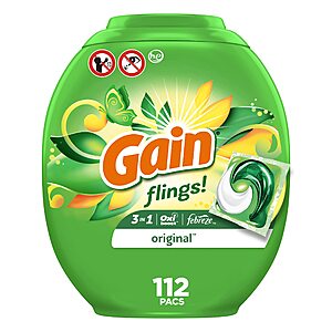 112-Ct Gain Flings HE Compatible Laundry Detergent Pacs (Original Scent) $12.25 w/ Subscribe & Save