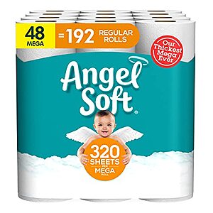 Angel Soft® Toilet Paper, 48 Mega Rolls = 192 Regular Rolls, 2-Ply Bath Tissue~$28 After Coupon @ Amazon~Free Prime Shipping!