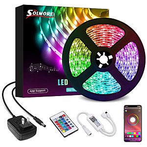LED Strip Lights 16.4Ft. Bluetooth RGB LED Strip Music Sync Color Changing LED Lights Strips 24-Key Remote APP Controlled for Room Ceiling Under Cabinet $7.79