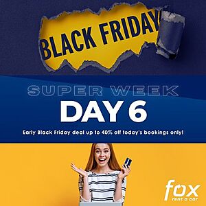 Fox Rent A Car Back To Black Friday's Special of Up to 40% Off All Rentals - Book Today Only