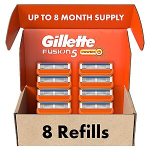 Gillette Mens Razor Blade Refills, 10 Fusion5 Cartridges, 2 ProGlide Cartridges, $28.49, w/ S&S, 8 count Fusion5 Power cartridges, $21.24 + more