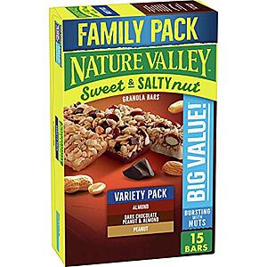 15-Count Nature Valley Sweet & Salty Nut Granola Bars Variety Pack (Almond/Dark Chocolate/Peanut) $5.34 w/ S&S + Free Shipping w/ Prime or on $25+