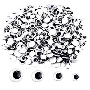 Upins 1000 Pcs Black Wiggle Googly Eyes with Self-Adhesive, 6mm 8mm 10 mm 12mm Mixed Packaging $6.84
