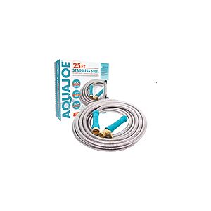Aqua Joe Heavy-Duty Puncture Proof Kink-Free Garden Hose | 25-Foot | 1/2-Inch | Brass Fitting & On/Off Valve | Spiral Constructed 304-Stainless Steel // $11.99 w/ Free Prime Ship