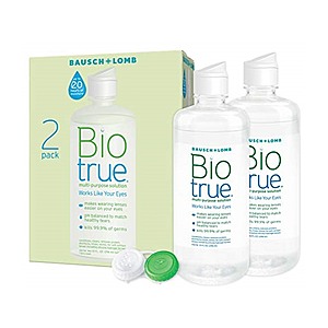 Two (2 packs) = 4 Bottles Contact Lens Solution Bausch + Lomb Biotrue, Multi-Purpose Solution, Lens Case Included, 10 Fl Oz ($10.98 for 4 bottles + Free Prime Ship)