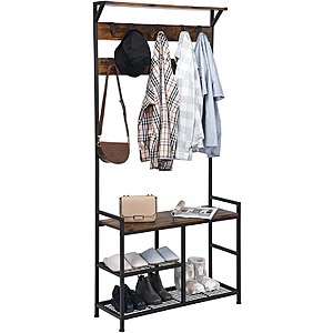 3-in-1 Entryway Coat Rack Shoe Bench w/9 Hanging Hooks and Metal Frame $52.49 + Free Shipping