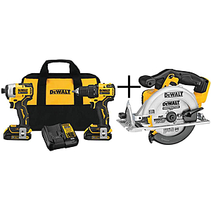 DEWALT ATOMIC 20-Volt MAX Cordless Brushless Compact Drill/Impact Combo Kit (2-Tool) with 6-1/2 in. Circular Saw DCK278C2W391B - $199