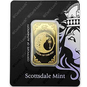Scottsdale 1oz gold bar Year of the Pig in Certi-LOCK $1528.82 or less $1453.82