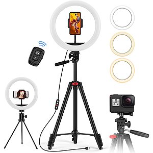 10.2" Selfie Ring w/ 2 Tripods, phone holder and Bluetooth Remote $19.99