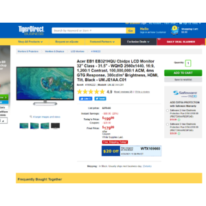 Acer EB1 EB321HQU Cbidpx LCD Monitor 32" Class WQHD (2560x1440) $179.99 AC Free Shipping